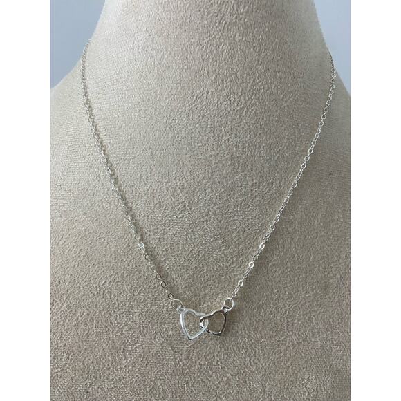 Double heart chain necklace silver tone - Picture 1 of 4
